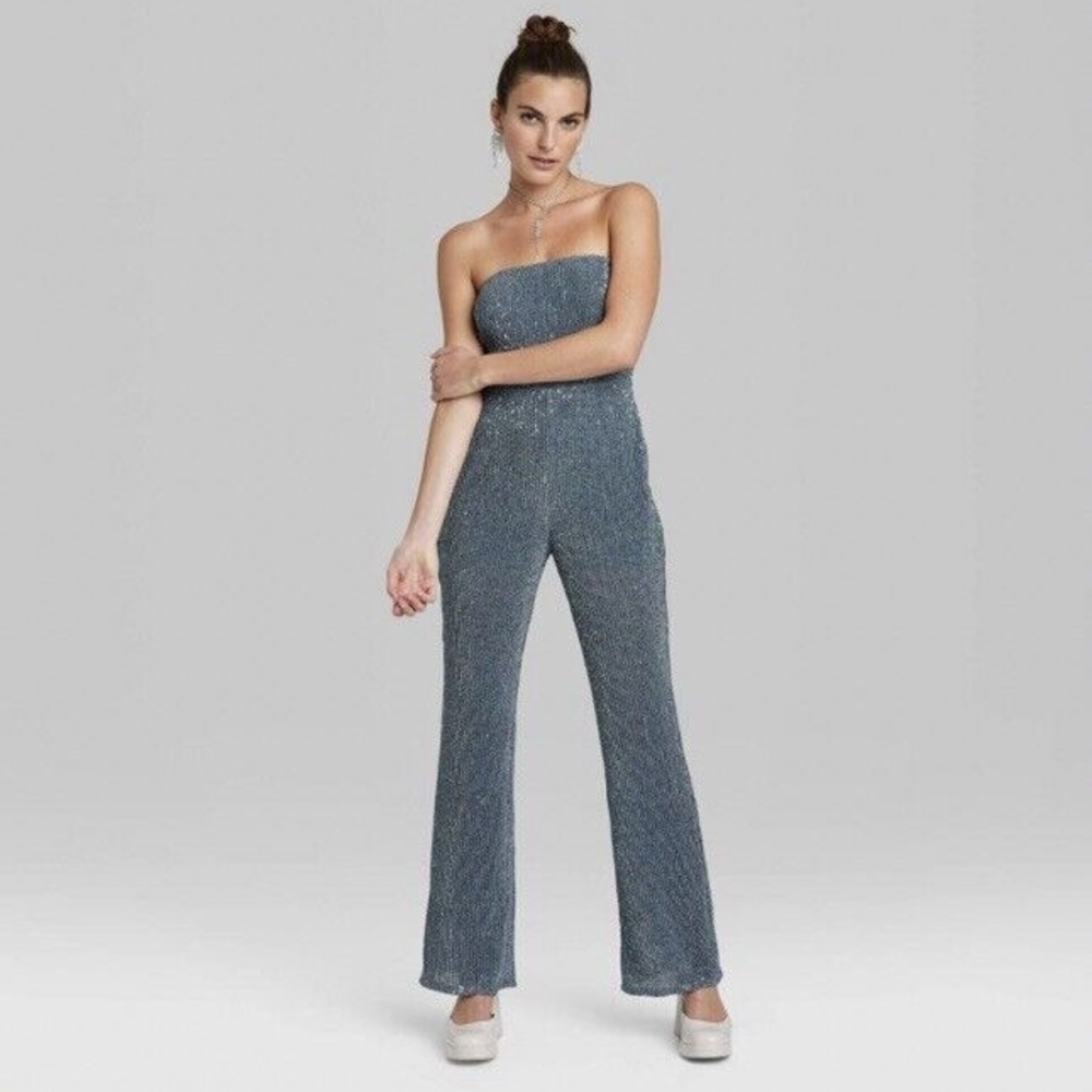Women's Strapless Blue Jumpsuit